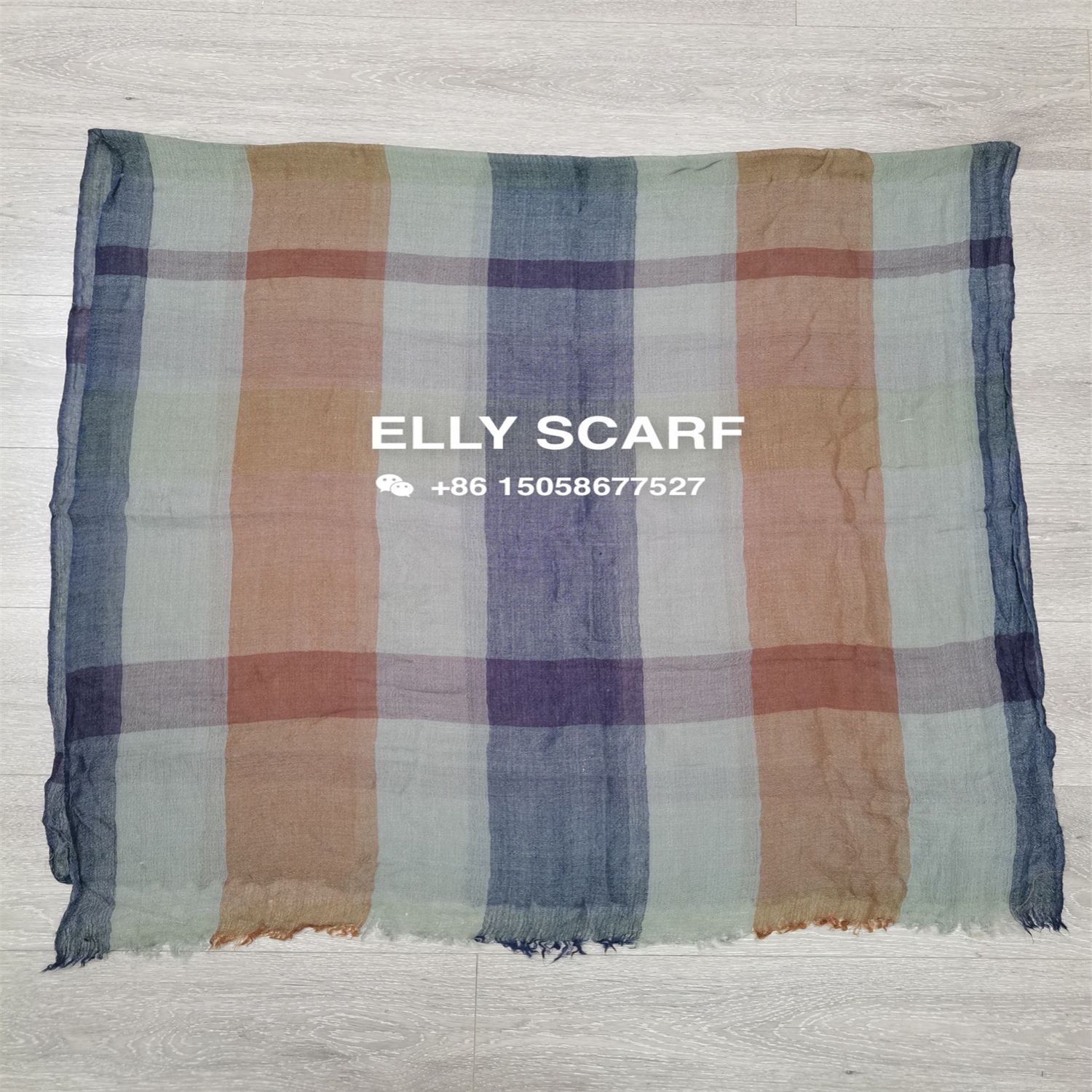 Checkered color-blocking wool scarf