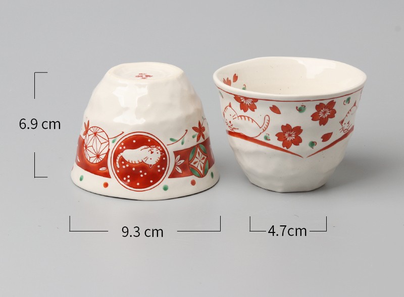 浙里 日本进口波佐见烧-赤绘系列 猫咪水杯 5入礼盒装详情图4