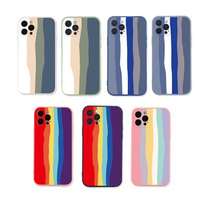 彩虹流行图案保护壳 适用苹果12直边加绒魔方软壳iphone11手机壳