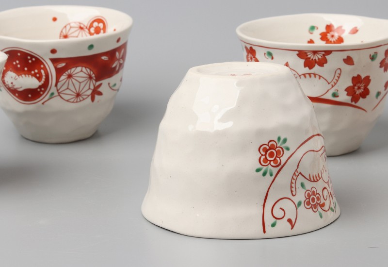 浙里 日本进口波佐见烧-赤绘系列 猫咪水杯 5入礼盒装详情图10