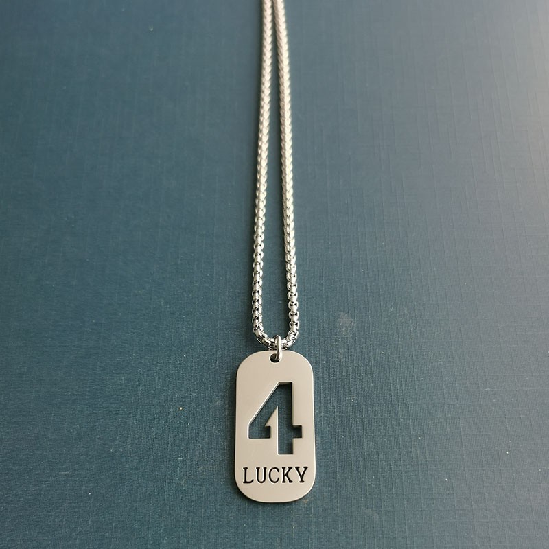 Lucky number 4: Military brand pendant, trendy commemorative necklace for men and women, minimalist titanium steel couple jewelry, gift for brothers and best friends detail image 7