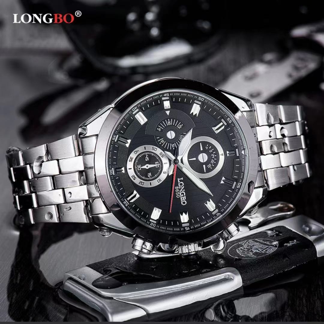 LONGBO龙波休闲夜光多功能钢带防水男士石英手表详情图4