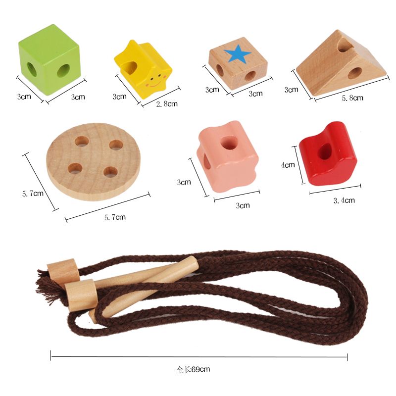 Wooden toy stringing games, sewing beaded toys, are highly entertaining. They can exercise babies' hand-eye coordination, visual ability, logical thinking ability, and early education enlightenment training. They are parent-child games Specification image