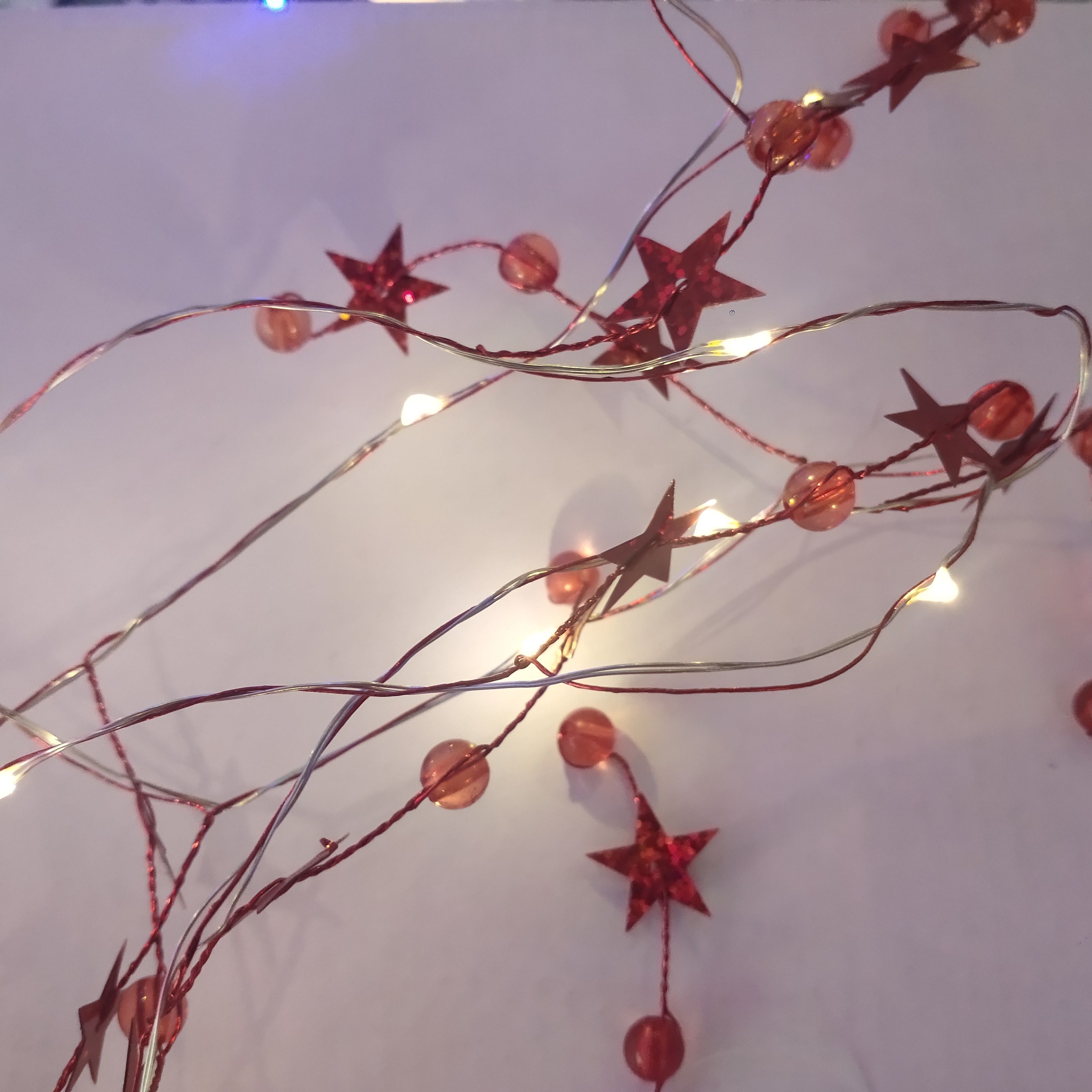 红色亮片星星圣诞节日装饰彩灯led铜丝灯串