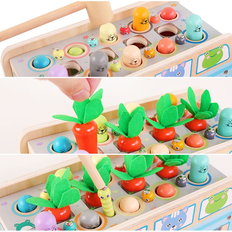 The wooden toy, an educational and multi-functional whack-a-mole game, is highly entertaining. It can exercise babies' hand-eye coordination, visual ability, logical thinking ability, and early education enlightenment training. It is a parent-child game Application Scenario