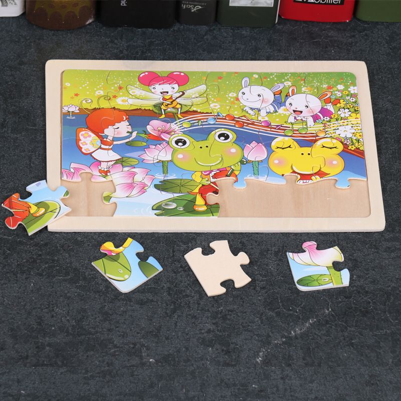24-piece wooden jigsaw puzzle with log frame, animal flat panel, 3-year-old children's early education, intelligence and cognitive toys, street stall Specification image