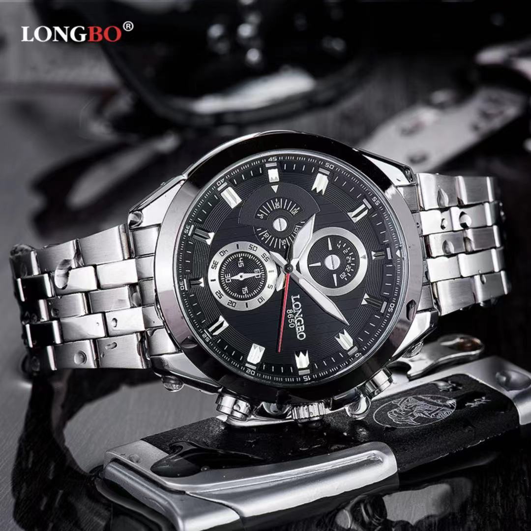 LONGBO龙波休闲夜光多功能钢带防水男士石英手表细节图