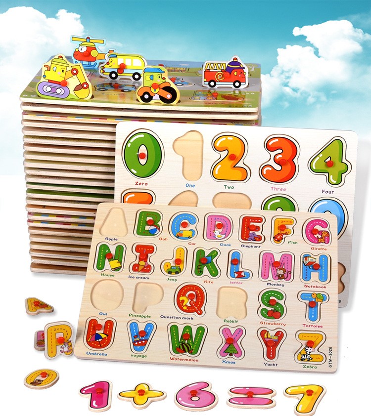 Children's wooden jigsaw puzzle hand-holding board cognitive shape jigsaw puzzle, plastic nail wooden jigsaw board toy for babies aged 1-6 detail image 1