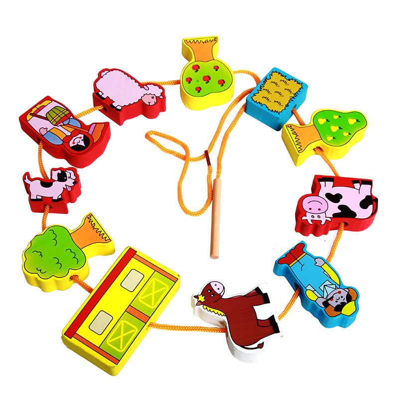 The wooden farm animal stringing board is highly entertaining and colorful, which can exercise babies' hand-eye coordination, visual ability, logical thinking ability, early education enlightenment training, and parent-child games Specification image