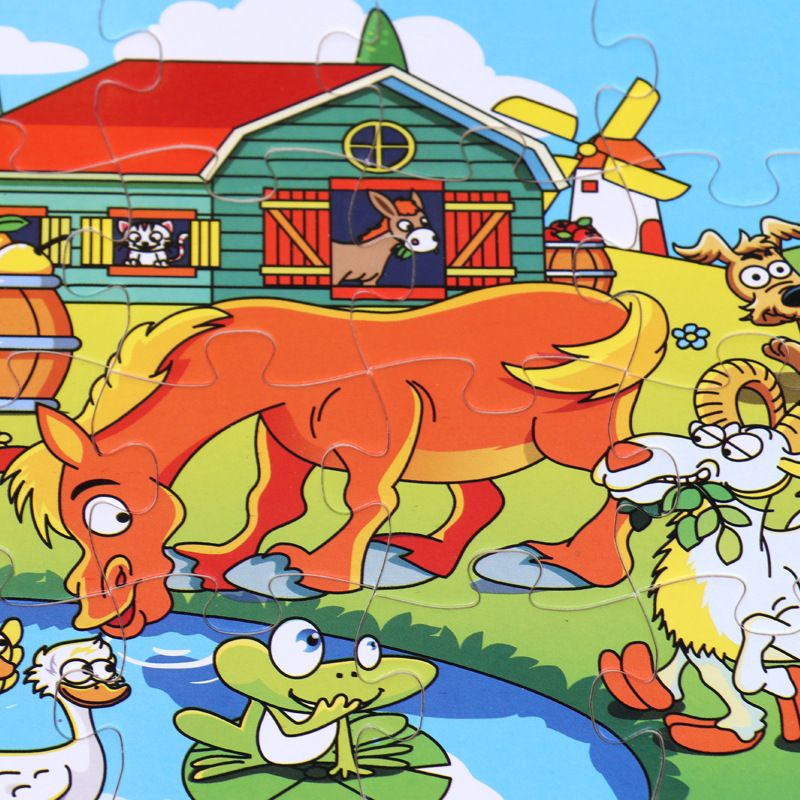 24-piece wooden jigsaw puzzle with log frame, animal flat panel, 3-year-old children's early education, intelligence and cognitive toys, street stall details Picture