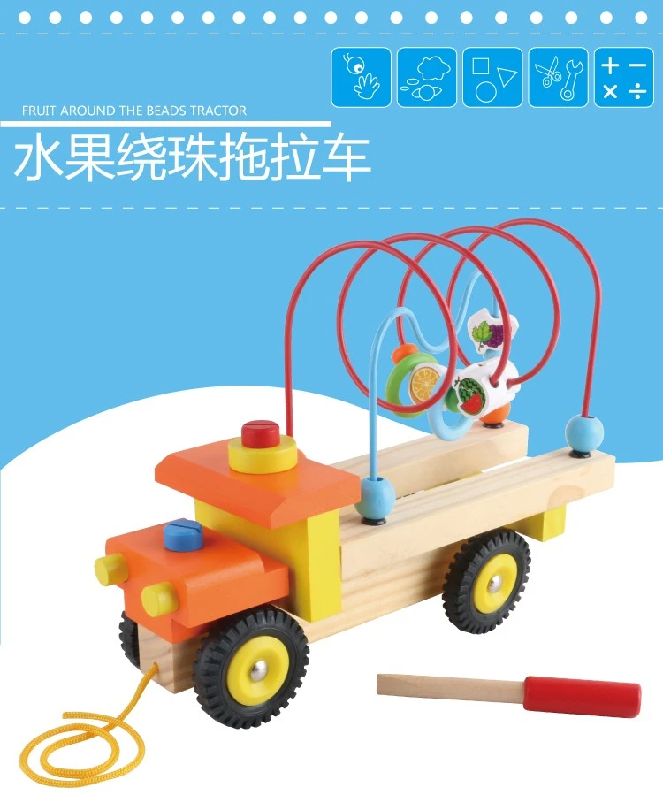 The wooden disassembly and assembly project beaded car is highly entertaining and colorful, which can exercise babies' hand-eye coordination, visual ability, logical thinking ability, early education enlightenment training, and parent-child games detail image 1