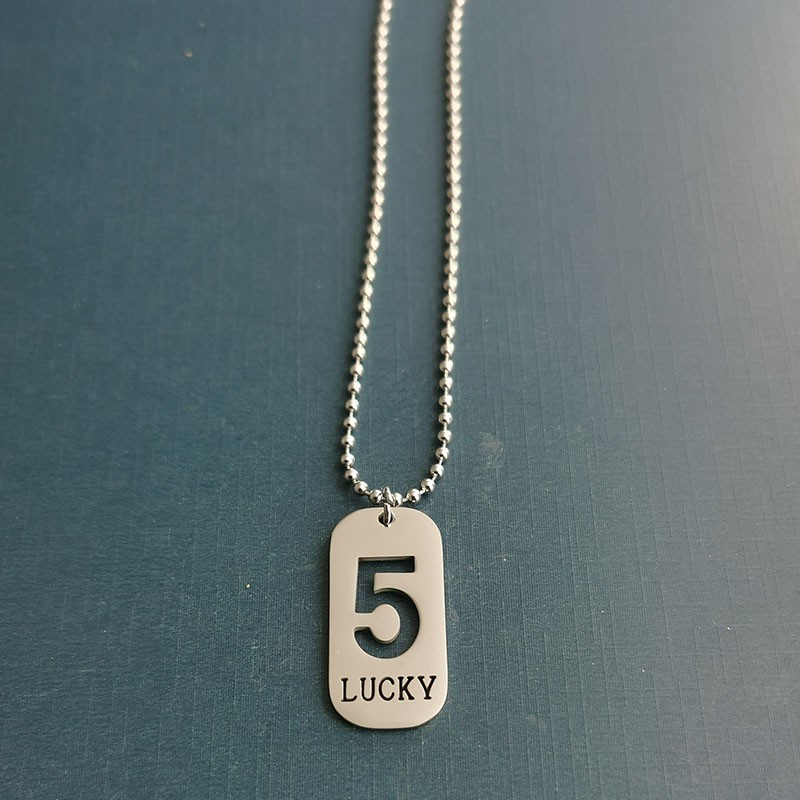 European and American streetwear and military brand trendy men's lucky number 5 men's necklace pendant metal tag to match clothes detail image 6