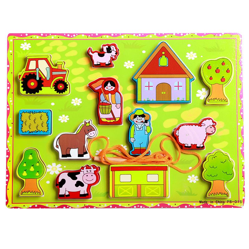 The wooden farm animal stringing board is highly entertaining and colorful, which can exercise babies' hand-eye coordination, visual ability, logical thinking ability, early education enlightenment training, and parent-child games