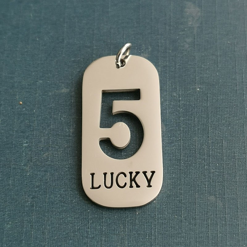 European and American streetwear and military brand trendy men's lucky number 5 men's necklace pendant metal tag to match clothes detail image 1