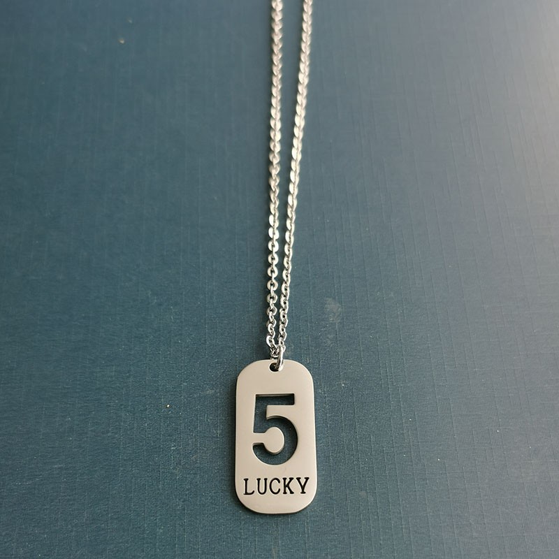 European and American streetwear and military brand trendy men's lucky number 5 men's necklace pendant metal tag to match clothes detail image 5
