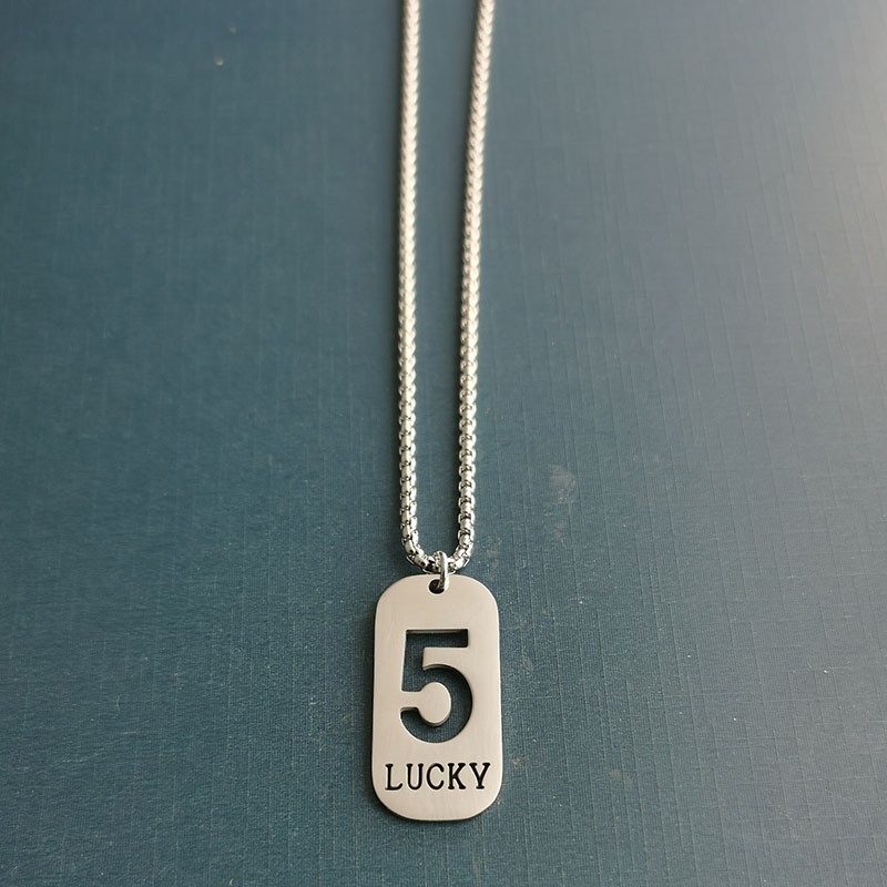 European and American streetwear and military brand trendy men's lucky number 5 men's necklace pendant metal tag to match clothes detail image 7