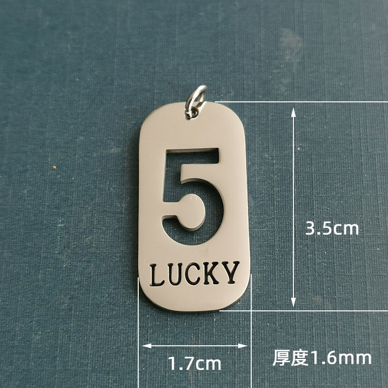 European and American streetwear and military brand trendy men's lucky number 5 men's necklace pendant metal tag to match clothes detail image 3