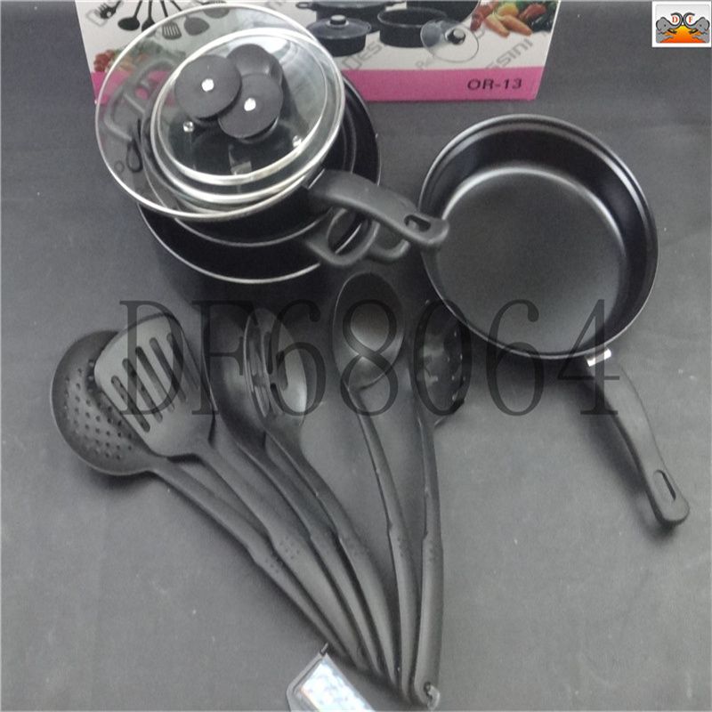 DF68064 Iron cooker Cookware 13-piece non-stick multi-functional stockpot Milk pot Milk pot multi-piece combination 13-piece set DF Trading House full figure