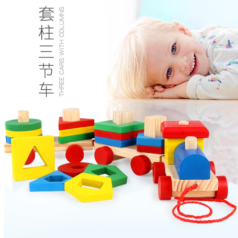 The wooden toy column three-section building block car is highly entertaining and colorful, which can exercise babies' hand-eye coordination, visual ability, logical thinking ability, and early education enlightenment training. It is a parent-child game Item Picture