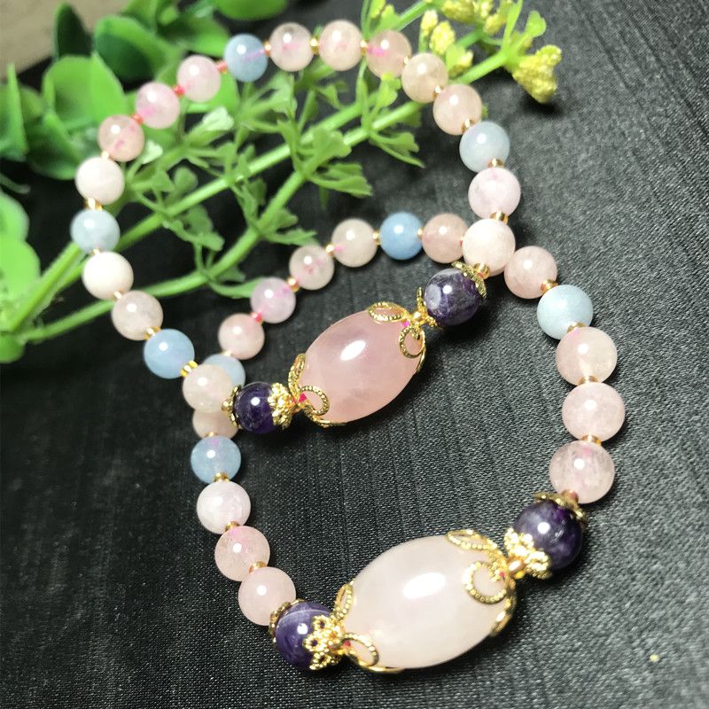 亮彩晶珠宝 天然糖果摩根石手链女冰糖三色手串饰品