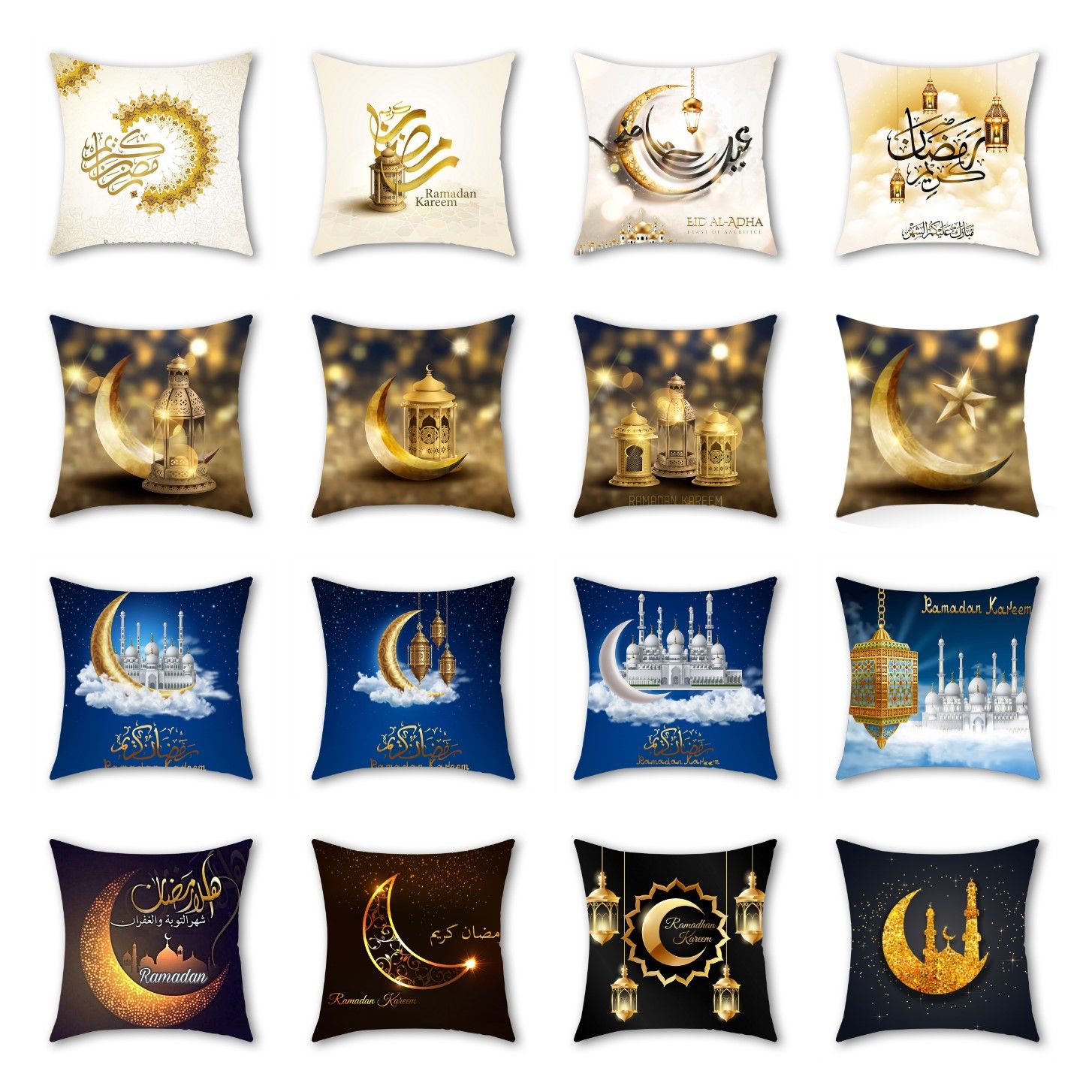 Shangxia home textile peach skin pillowcase customized golden moon print pillow office sofa cushion cover Ramadan print pillow thumbnail