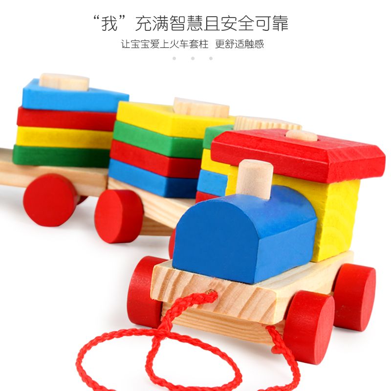 The wooden toy column three-section building block car is highly entertaining and colorful, which can exercise babies' hand-eye coordination, visual ability, logical thinking ability, and early education enlightenment training. It is a parent-child game