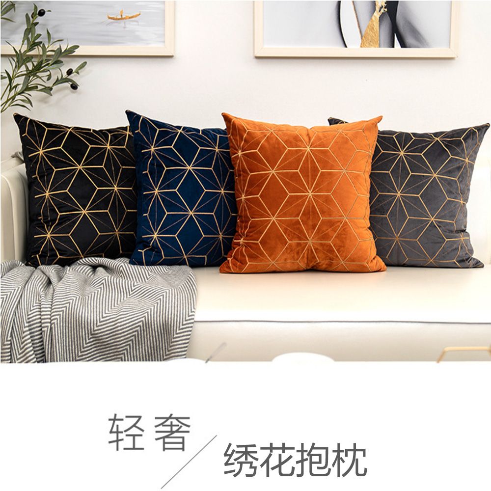 Shangxia home textile embroidered pillow modern simple light luxury sandstorm hair pillow cushion set Dutch velvet embroidered hotel waist pillow head back thumbnail