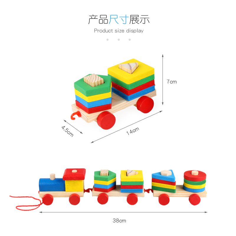 The wooden toy column three-section building block car is highly entertaining and colorful, which can exercise babies' hand-eye coordination, visual ability, logical thinking ability, and early education enlightenment training. It is a parent-child game Application Scenario