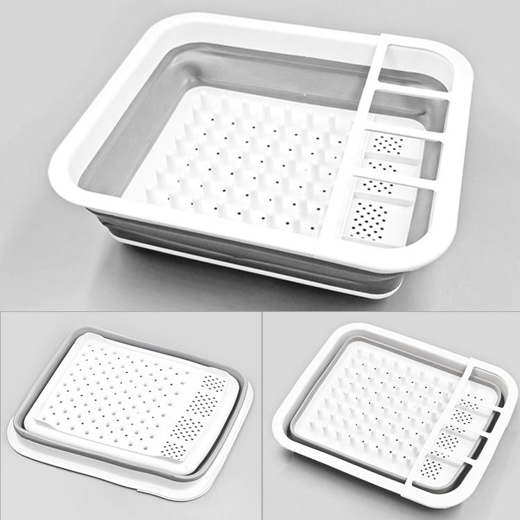 Collapsible kitchen drain bowl rack