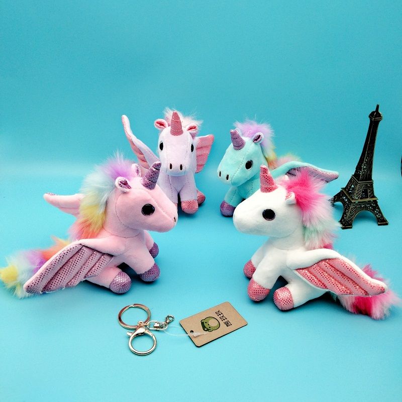 New winged angel unicorn doll keychain bag with unicorn fur pony pendant