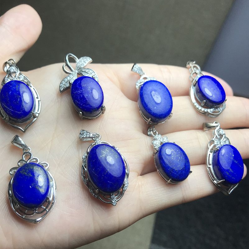 Bright crystal jewelry, natural Afghan lapis lazuli pendant, set in national standard 925 sterling silver