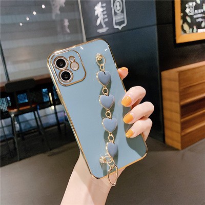 New iPhone12 electroplated 6D phone case, Apple 11 small heart bracelet straight-edge soft case XR protective case detail image 2