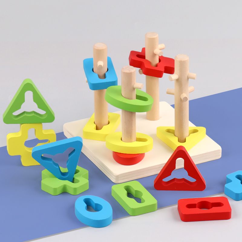 The wooden toy small mechanism column game is highly entertaining and colorful, which can exercise babies' hand-eye coordination, visual ability, logical thinking ability, and early education enlightenment training. It is a parent-child game