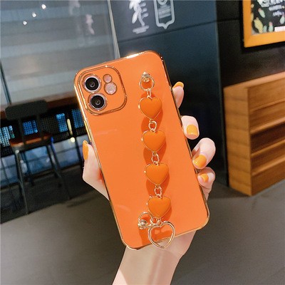 New iPhone12 electroplated 6D phone case, Apple 11 small heart bracelet straight-edge soft case XR protective case detail image 3