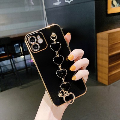 New iPhone12 electroplated 6D phone case, Apple 11 small heart bracelet straight-edge soft case XR protective case detail image 4