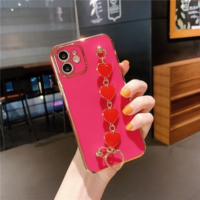 New iPhone12 electroplated 6D phone case, Apple 11 small heart bracelet straight-edge soft case XR protective case detail image 7