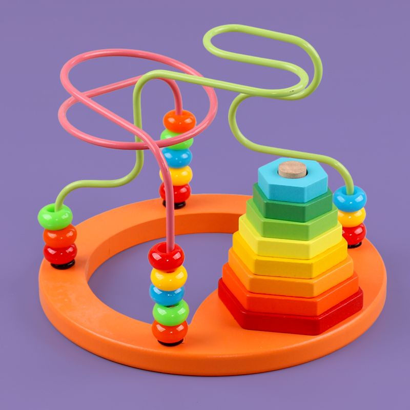 The wooden toy pagoda beading game is highly entertaining and colorful. It can exercise babies' hand-eye coordination, visual ability, logical thinking ability, and is an early education enlightenment training game for parents and children