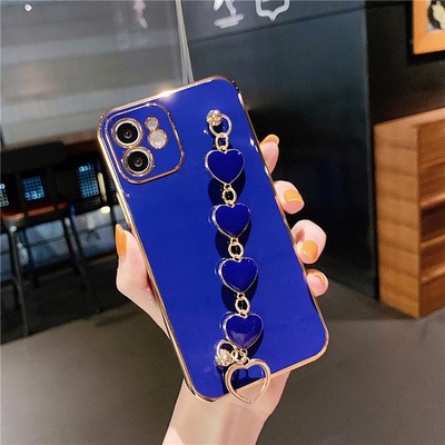 New iPhone12 electroplated 6D phone case, Apple 11 small heart bracelet straight-edge soft case XR protective case detail image 9