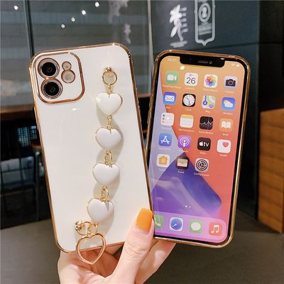 New iPhone12 electroplated 6D phone case, Apple 11 small heart bracelet straight-edge soft case XR protective case details Picture