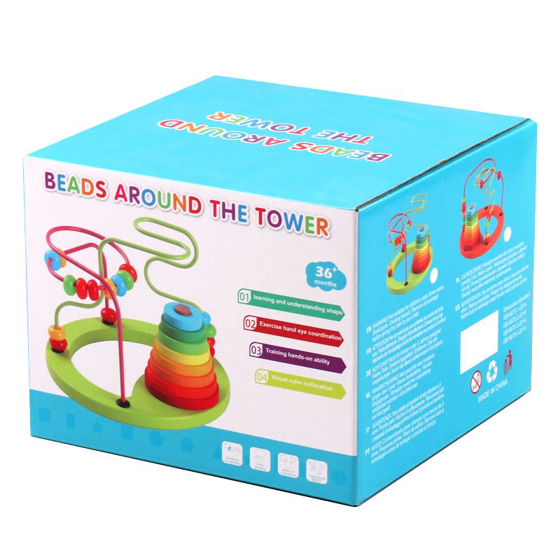 The wooden toy pagoda beading game is highly entertaining and colorful. It can exercise babies' hand-eye coordination, visual ability, logical thinking ability, and is an early education enlightenment training game for parents and children Item Picture