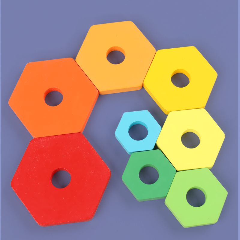 The wooden toy double-tower set column is highly entertaining and colorful, which can exercise babies' hand-eye coordination, visual ability, logical thinking ability, and early education enlightenment training. It is a parent-child game Application Scenario