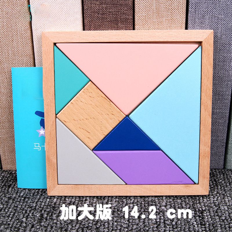 Macaron-colored tangram wooden jigsaw puzzle for early education and intelligence, geometric shape and color recognition, wholesale from the manufacturer Specification image