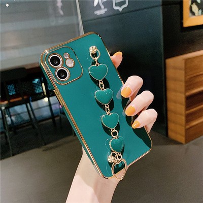 New iPhone12 electroplated 6D phone case, Apple 11 small heart bracelet straight-edge soft case XR protective case detail image 8