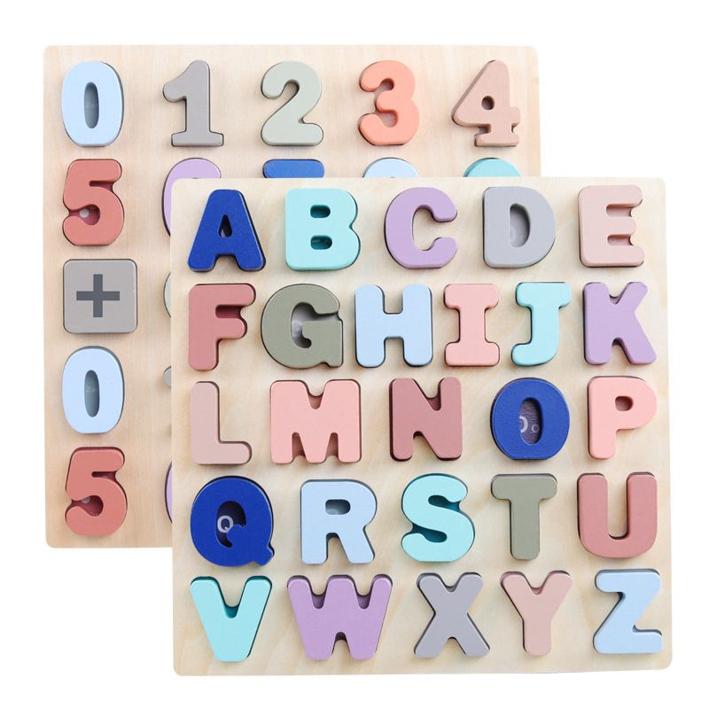 Macaron number and letter recognition, hand-held board, shape recognition, children's early education puzzle board, wooden toys, cross-border