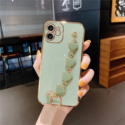 New iPhone12 electroplated 6D phone case, Apple 11 small heart bracelet straight-edge soft case XR protective case detail image 5