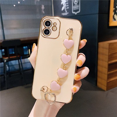 New iPhone12 electroplated 6D phone case, Apple 11 small heart bracelet straight-edge soft case XR protective case detail image 6