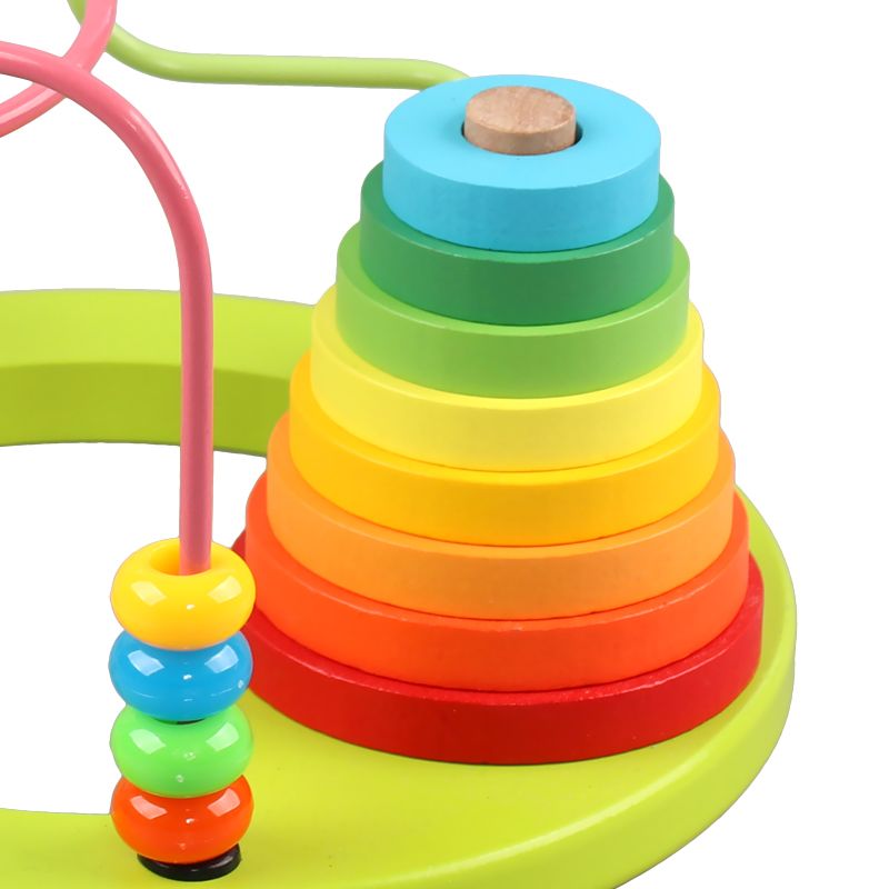 The wooden toy pagoda beading game is highly entertaining and colorful. It can exercise babies' hand-eye coordination, visual ability, logical thinking ability, and is an early education enlightenment training game for parents and children details Picture