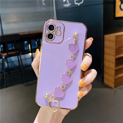 New iPhone12 electroplated 6D phone case, Apple 11 small heart bracelet straight-edge soft case XR protective case detail image 1