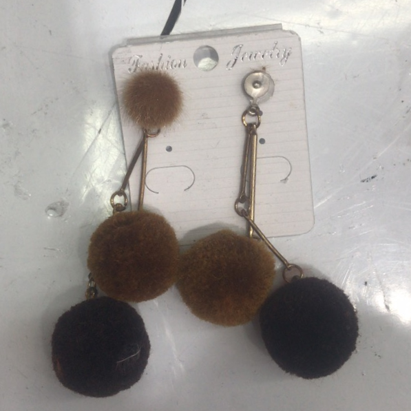 Black and yellow plush ball earrings