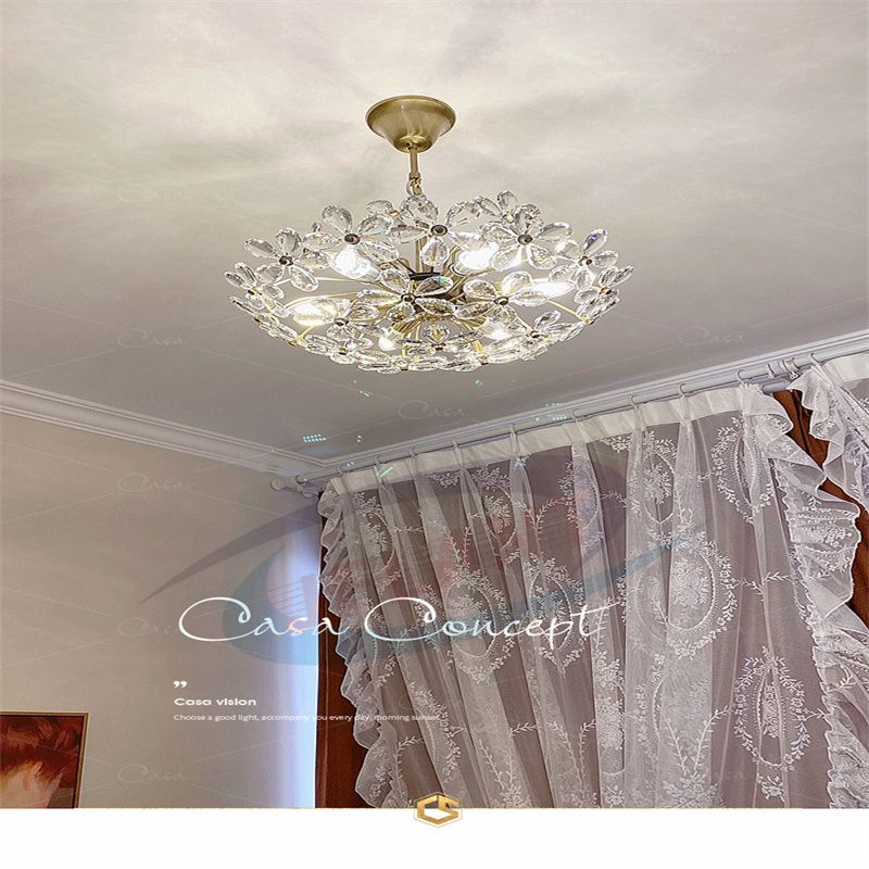 Card letter light European style copper crystal chandelier villa large living room luxury atmosphere crystal lamp bedroom dining room lamp thumbnail